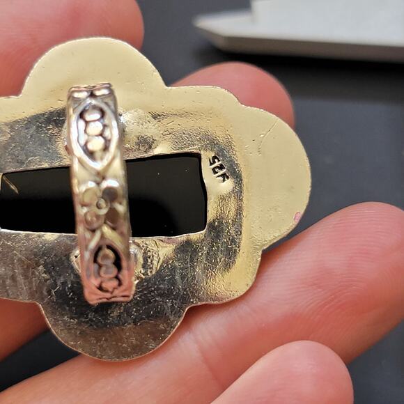 Black Stone Statement Ring, Sterling Silver Ring, 1.27 Inch Stone, Size 7.25 - Picture 6 of 9